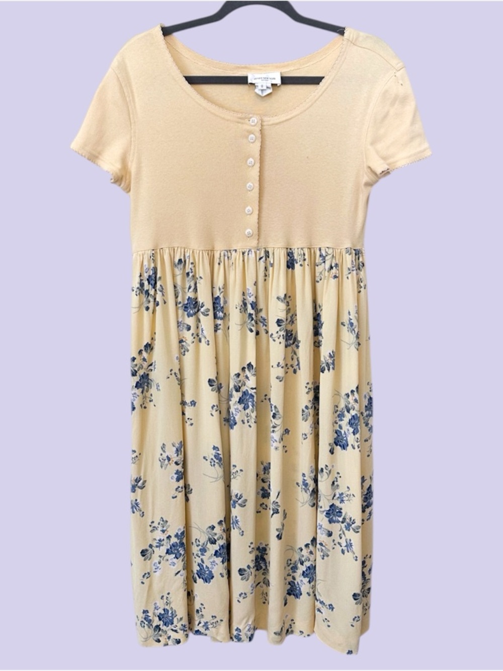 Vintage 90s jones New York yellow floral babydoll dress